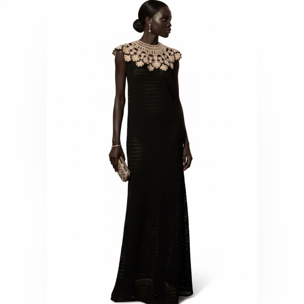 NWT Zara Limited Edition Black Crochet Dress with gold Accents XS/S